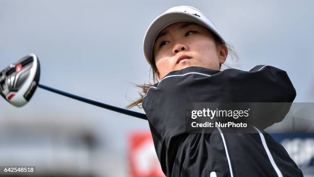 Karen Chung of the USA on the 5th tee during round three of the ISPS Handa Women's Australian Open at Royal Adelaide Golf Club on February 18, 2017...