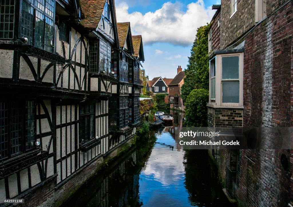 Scenic view of buildings lining the River Stour in Canterbury city center