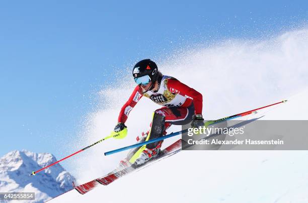 Erin Mielzynski of Canada competes in the Women's Slalom during the FIS Alpine World Ski Championships on February 18, 2017 in St Moritz, Switzerland.