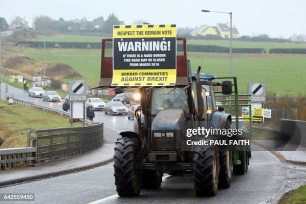 Tractor participates in a go slow protest at the border crossing in Killeen, near Dundalk to protest against the potential introduction of border...