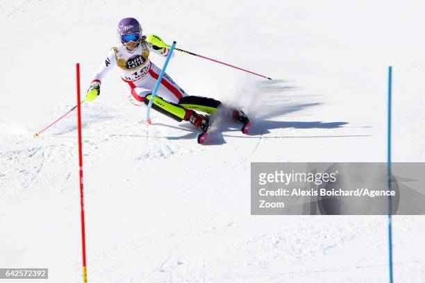 Michaela Kirchgasser of Austria in action during the FIS Alpine Ski World Championships Women's Slalom on February 18, 2017 in St. Moritz, Switzerland