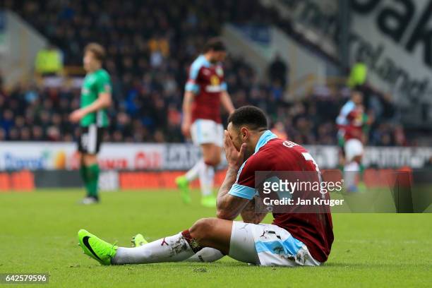 Andre Gray of Burnley is dejected after missing a chance during The Emirates FA Cup Fifth Round match between Burnley and Lincoln City at Turf Moor...