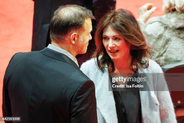 German actress Iris Berben and her boyfriend Heiko Kiesow attend the 'Logan' premiere during the 67th Berlinale International Film Festival Berlin at...