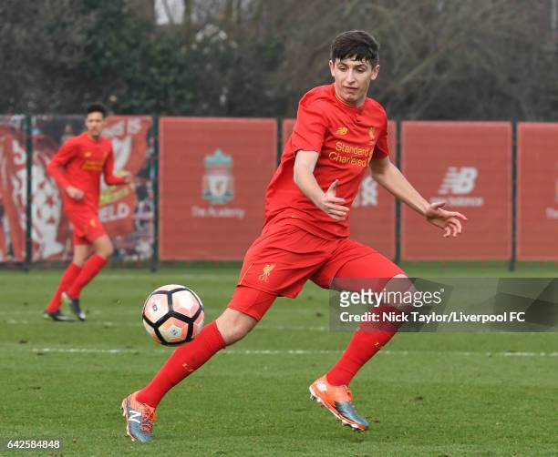 Anthony Driscoll-Glennon of Liverpool in action during the Liverpool v Wolverhampton Wanderers U18 Premier League game at The Academy on February 18,...