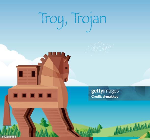 troy and trojan - trojan horse stock illustrations