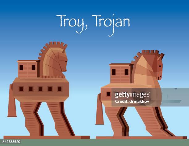 troja und trojan - trojan horse stock-grafiken, -clipart, -cartoons und -symbole