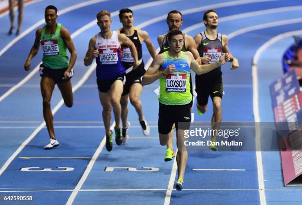 Casimir Loxsom of the United States crosses the line to win the Mens 800 metres final during the Muller Indoor Grand Prix 2017 at Barclaycard Arena...