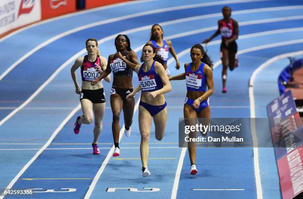 Zuzana Hejnova of the Czech Republic races to the line ahead of Laviai Nielsen of Great Britain to win the Womens 400 metres final during the Muller...