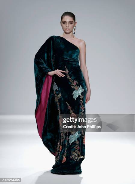 Model walks the runway wearing a design by Jeem at the Fashion DNA Pakistan show at Fashion Scout during the London Fashion Week February 2017...