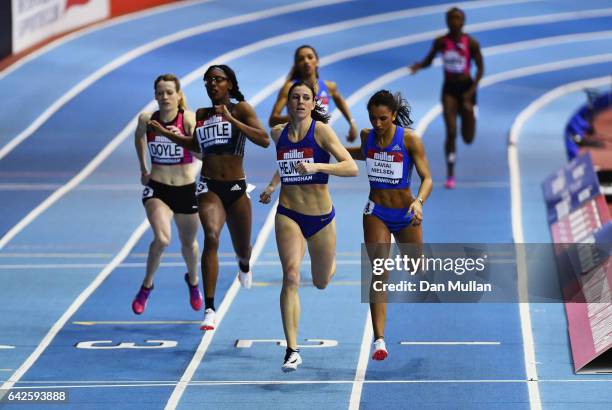 Zuzana Hejnova of the Czech Republic races to the line ahead of Laviai Nielsen of Great Britain to win the Womens 400 metres final during the Muller...