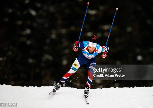 Ole Einar Bjoerndalen of Norway in action during the Men's 4x 7.5km relay competition of the IBU World Championships Biathlon 2017 at the Biathlon...
