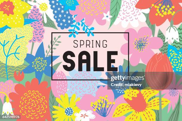 spring sale flowers blooming - banner flower stock illustrations