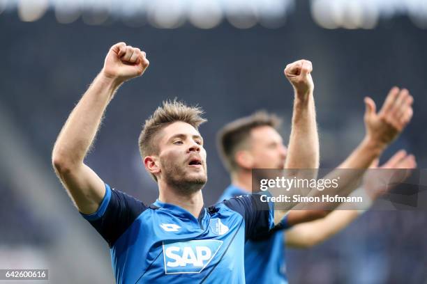 Andrej Kramaric of Hoffenheim celebrates his team's first goal during the Bundesliga match between TSG 1899 Hoffenheim and SV Darmstadt 98 at Wirsol...