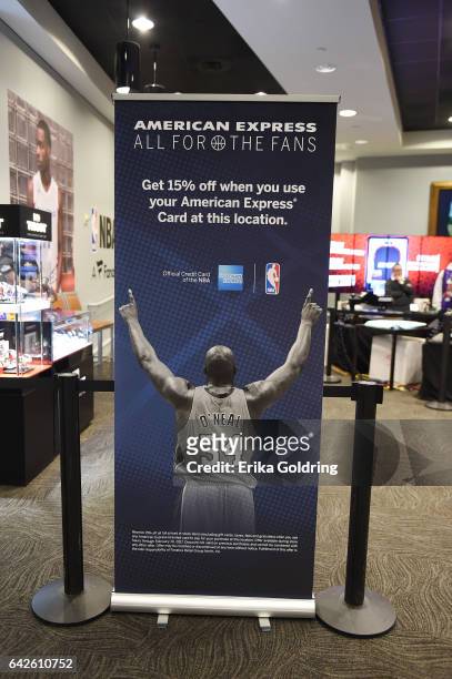 View of signage during the American Express, Boys & Girls Club of Southeast Louisiana event at the NBA Store for NBA All-Star on February 17, 2017 in...