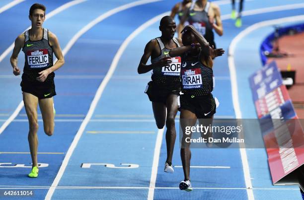 Sir Mo Farah of Great Britain wins the Mens 5000 metres final during the Muller Indoor Grand Prix 2017 at Barclaycard Arena on February 18, 2017 in...