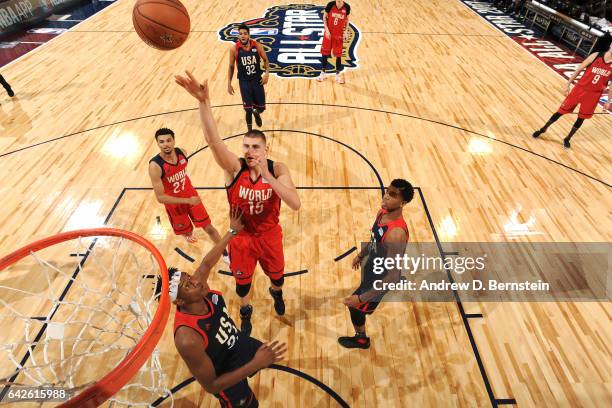 Nikola Jokic of the World Team shoots the ball against the USA Team during the BBVA Compass Rising Stars Challenge as part of 2017 All-Star Weekend...