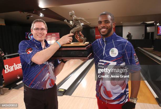 Pro bowler Chris Barnes and pro basketball player Chris Paul attend the State Farm Chris Paul PBA Celebrity Invitational held at Lucky Strike Lanes...