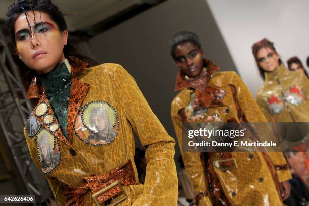 Models walk the runway at the Dan La Vie show at Fashion Scout during the London Fashion Week February 2017 collections on February 18, 2017 in...