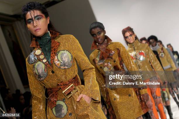 Models walk the runway at the Dan La Vie show at Fashion Scout during the London Fashion Week February 2017 collections on February 18, 2017 in...