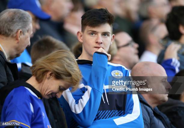 Dejected Leicester City fans after The Emirates FA Cup Fifth Round tie between Millwall and Leicester City at The Den on February 18, 2017 in London,...