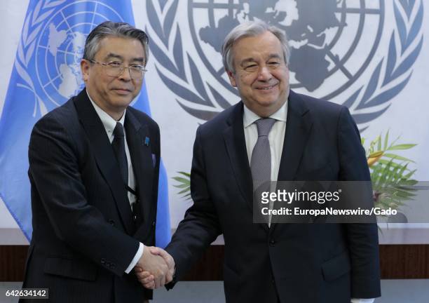 Secretary-General Antonio Guterres meets with Shinsuke Sugiyama, Deputy Minister for Foreign Affairs of Japan at the United Nations Headquarters in...