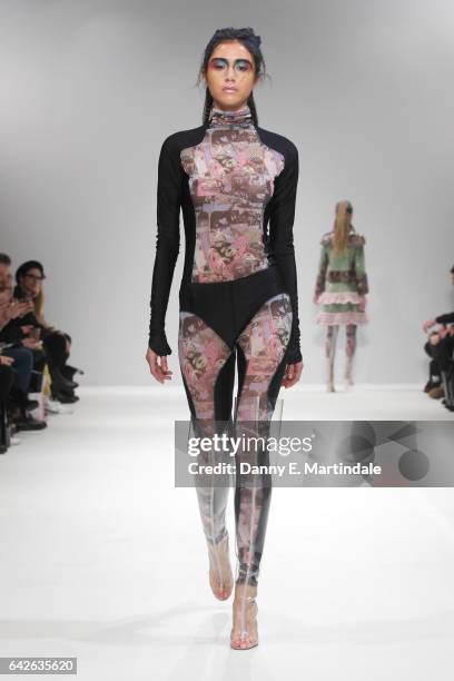 Model walks the runway at the Dan La Vie show at Fashion Scout during the London Fashion Week February 2017 collections on February 18, 2017 in...