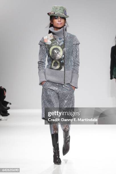 Model walks the runway at the Dan La Vie show at Fashion Scout during the London Fashion Week February 2017 collections on February 18, 2017 in...