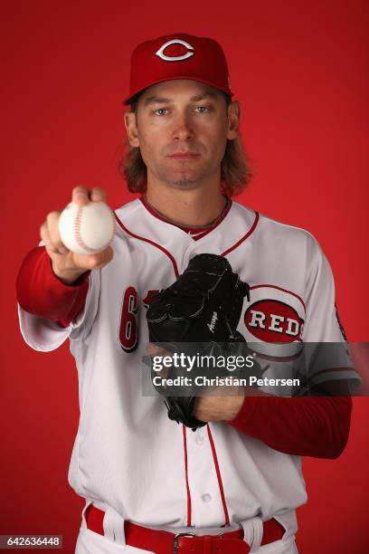 Pitcher Bronson Arroyo of the Cincinnati Reds poses for a portait during a MLB photo day at Goodyear Ballpark on February 18, 2017 in Goodyear,...