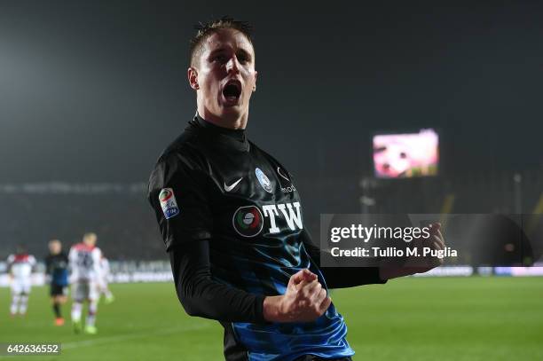 Andrea Conti of Atalanta celebrates after scoring the opening goal during the Serie A match between Atalanta BC and FC Crotone at Stadio Atleti...