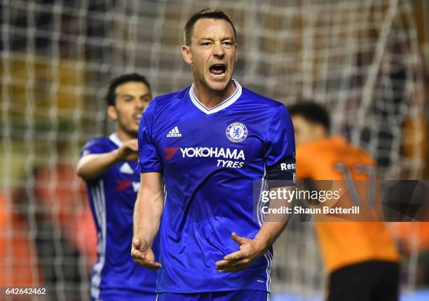 John Terry of Chelsea reacts during The Emirates FA Cup Fifth Round match between Wolverhampton Wanderers and Chelsea at Molineux on February 18,...