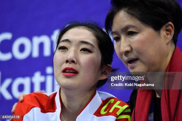 Zijun Li of China cries at the kiss and cry after the Ladies Free Skating during ISU Four Continents Figure Skating Championships - Gangneung -Test...