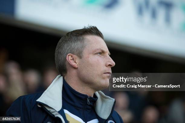 Millwall manager Neil Harris during the Emirates FA Cup Fifth Round match between Millwall v Leicester City at The Den on February 18, 2017 in...