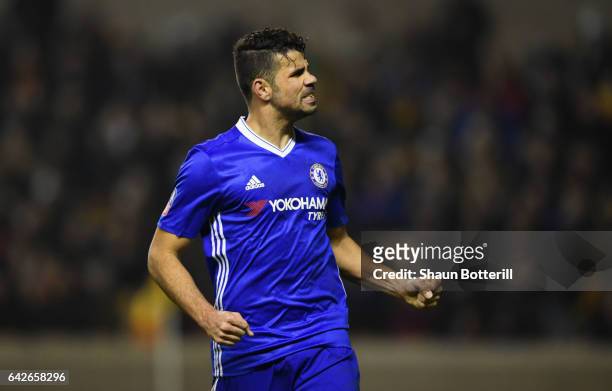 Diego Costa of Chelsea celebrates scoring his sides second goal during The Emirates FA Cup Fifth Round match between Wolverhampton Wanderers and...