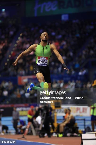 Godfrey Mokoena of South Africa in the mens long jump during the Muller Indoor Grand Prix 2017 at the Barclaycard Arena on February 18, 2017 in...