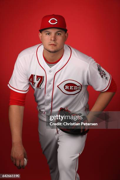 Pitcher Sal Romano of the Cincinnati Reds poses for a portait during a MLB photo day at Goodyear Ballpark on February 18, 2017 in Goodyear, Arizona.