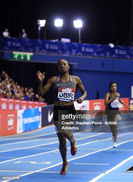 Hellen Obiri of Kenya wins the womens 3000m during the Muller Indoor Grand Prix 2017 at the Barclaycard Arena on February 18, 2017 in Birmingham,...