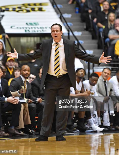 Head coach Gregg Marshall of the Wichita State Shockers reacts after a play against the Northern Iowa Panthers during the first half on February 18,...