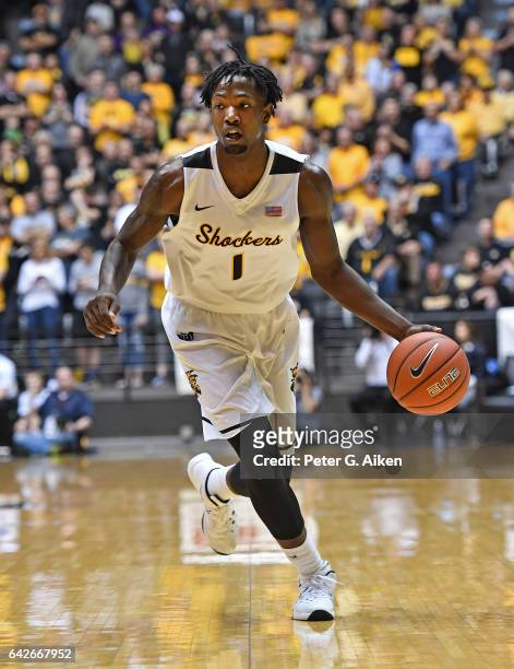 Forward Zach Brown of the Wichita State Shockers drives the ball up court against the Northern Iowa Panthers during the first half on February 18,...