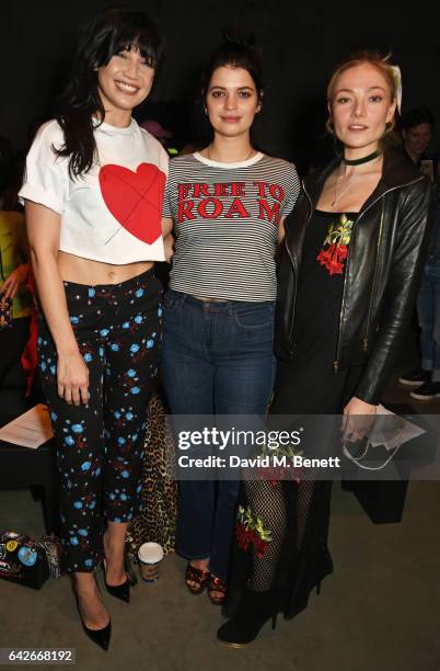 Daisy Lowe, Pixie Geldof and Clara Paget attend the House of Holland show during the London Fashion Week February 2017 collections on February 18,...