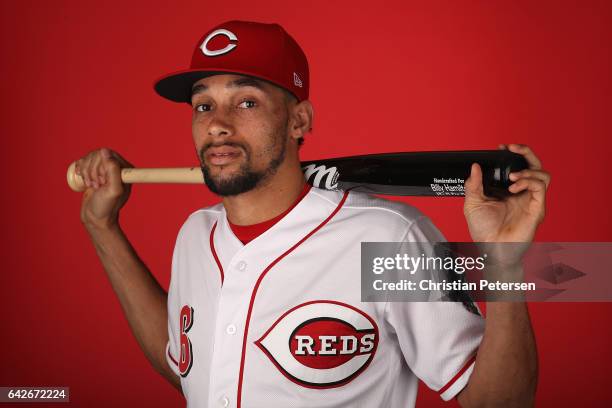 Billy Hamilton of the Cincinnati Reds poses for a portait during a MLB photo day at Goodyear Ballpark on February 18, 2017 in Goodyear, Arizona.