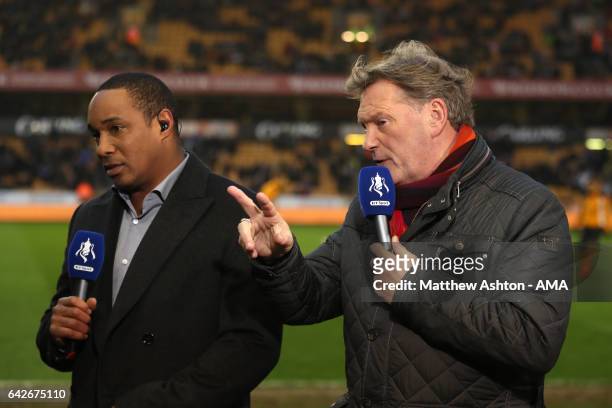Glen Hoddle and Paul Ince work for television during the Emirates FA Cup Fifth Round match between Wolverhampton Wanderers and Chelsea at Molineux on...