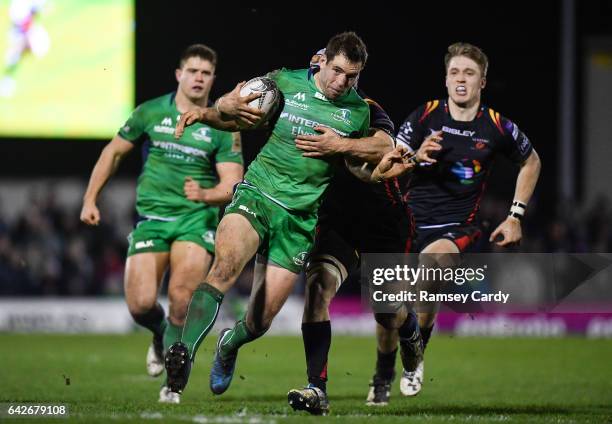 Galway , Ireland - 18 February 2017; Craig Ronaldson of Connacht is tackled by Ollie Griffiths of Newport Gwent Dragons during the Guinness PRO12...