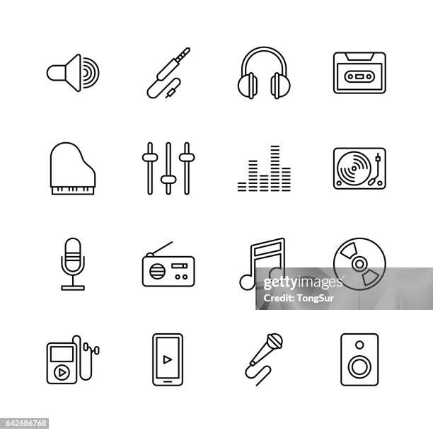 musik-ikonen - linie - headphones turntable stock-grafiken, -clipart, -cartoons und -symbole