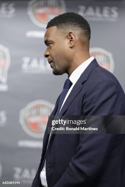 Naismith Memorial Basketball Hall of Fame finalist Chris Webber is interviewed during the 2017 Naismith Memorial Basketball Hall of Fame announcement...