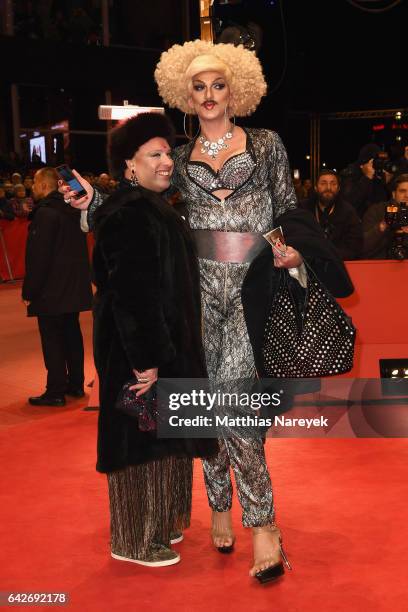 Gloria Viagra and a guest arrive for the closing ceremony of the 67th Berlinale International Film Festival Berlin at Berlinale Palace on February...