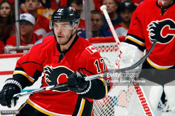 Lance Bouma of the Calgary Flames skates against the Tampa Bay Lightning during an NHL game on December 14, 2016 at the Scotiabank Saddledome in...