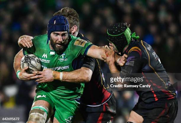 Galway , Ireland - 18 February 2017; John Muldoon of Connacht is tackled by Nic Cudd of Newport Gwent Dragons during the Guinness PRO12 Round 15...