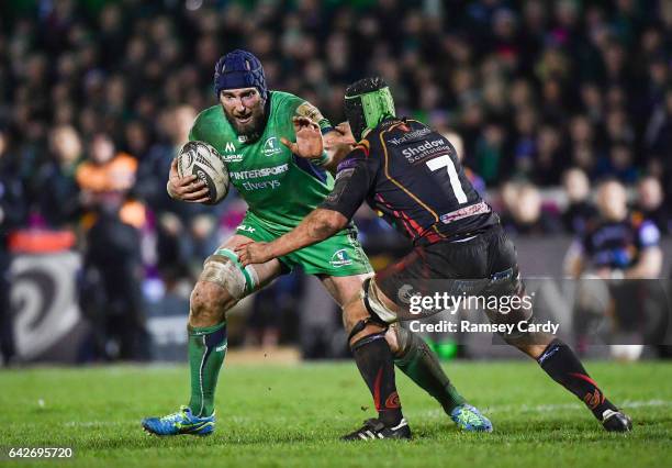 Galway , Ireland - 18 February 2017; John Muldoon of Connacht is tackled by Nic Cudd of Newport Gwent Dragons during the Guinness PRO12 Round 15...