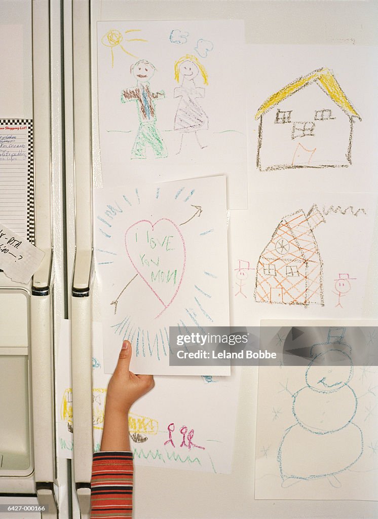 Childs Drawings on Fridge Door