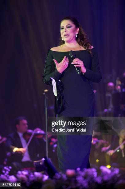 Isabel Pantoja performs on stage at Palau Sant Jordi on February 18, 2017 in Barcelona, Spain.